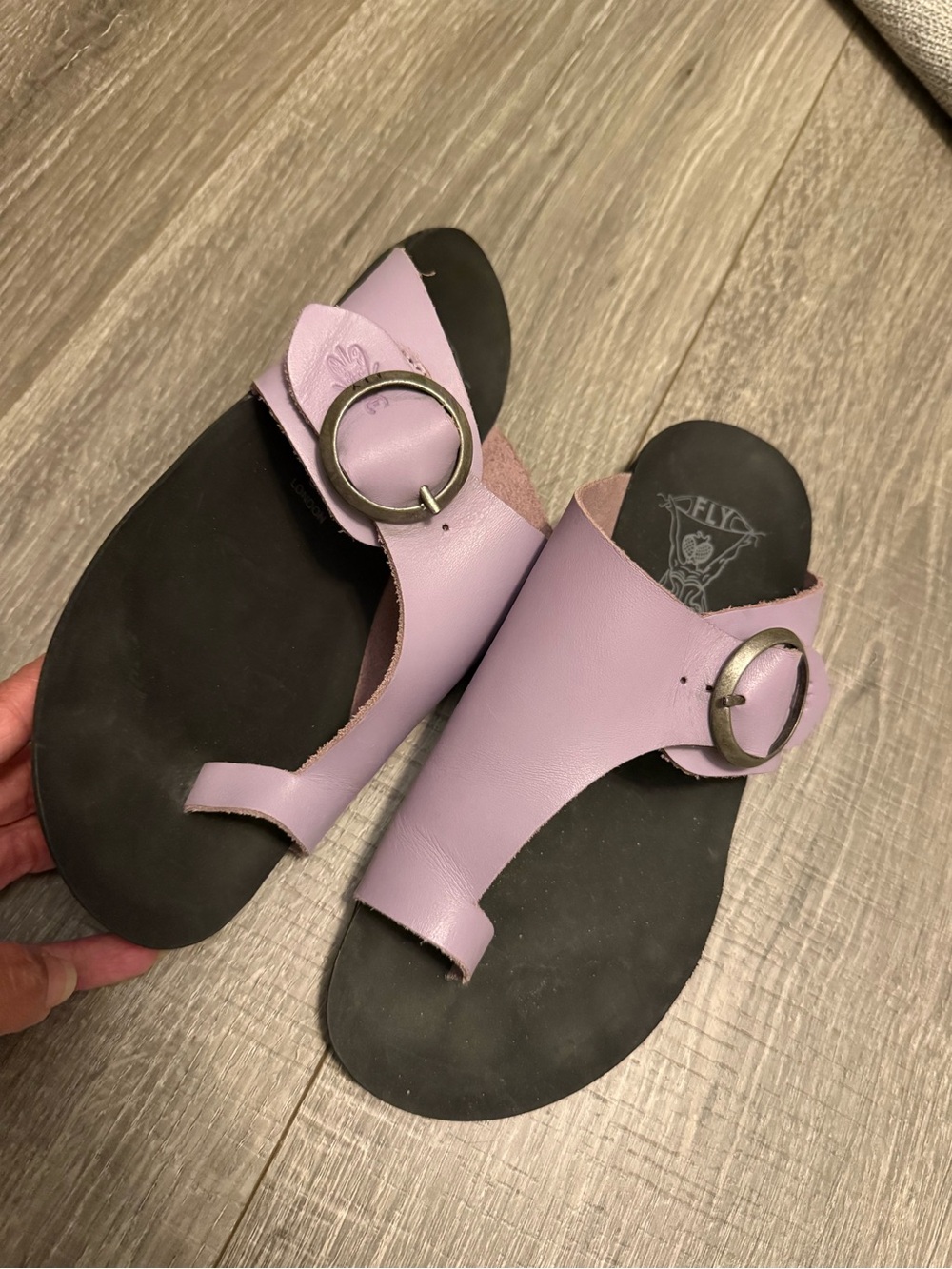 FLY London Mica Women’s Lavender Leather Slide Sandals with Buckle